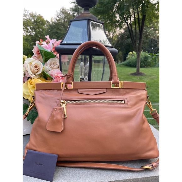 Prada Handbags - Prada Bn1862 Sughero Soft Calf Leather Frame Handbag/purse (pu1300